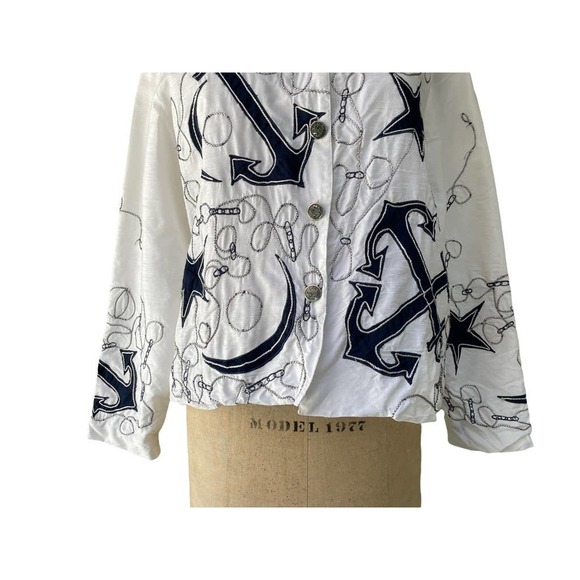 White Nautical Anchor Embroidered Button Front Long Sleeve Shirt SIZE XL - Picture 6 of 7